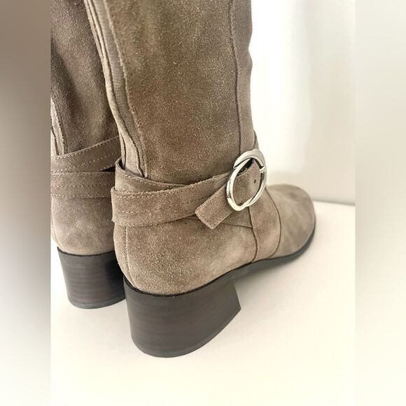 Marc Fisher Wide Calf Croc Embossed Knee High Side Zip Suede Boots Taupe 9, NWOB - Picture 10 of 12